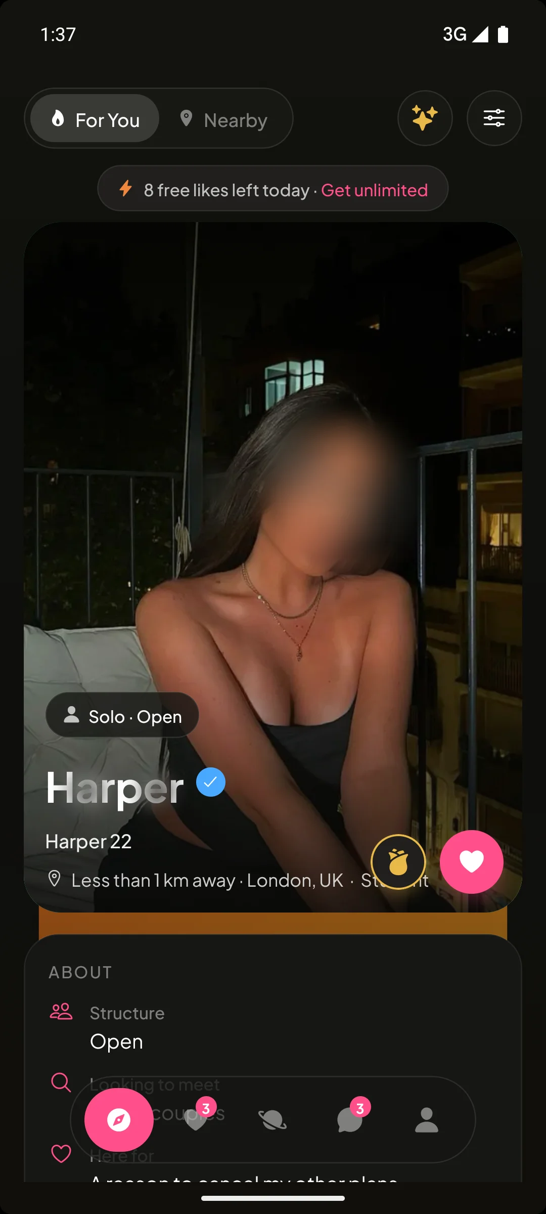 Amature app — profile with conversation prompt